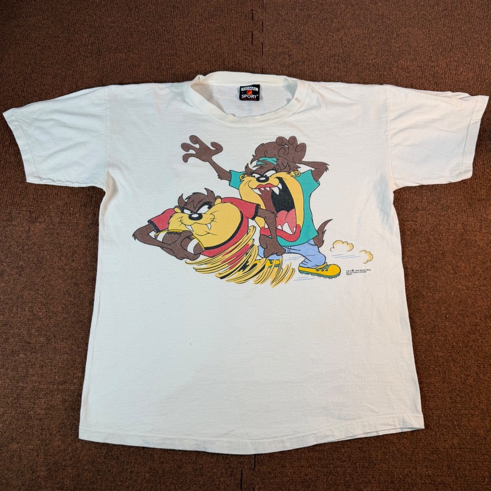 Vtg 1994 Taz Looney Tunes Football T-Shirt 49er's Sport White Large 90s Graphic
